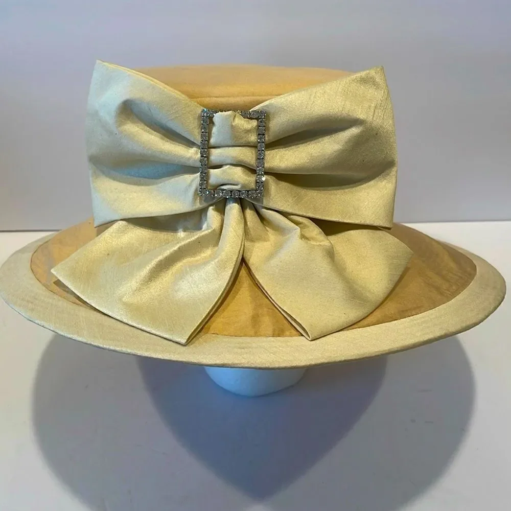 Vintage Donna Vina Couture Satin Hat with Bow Cream